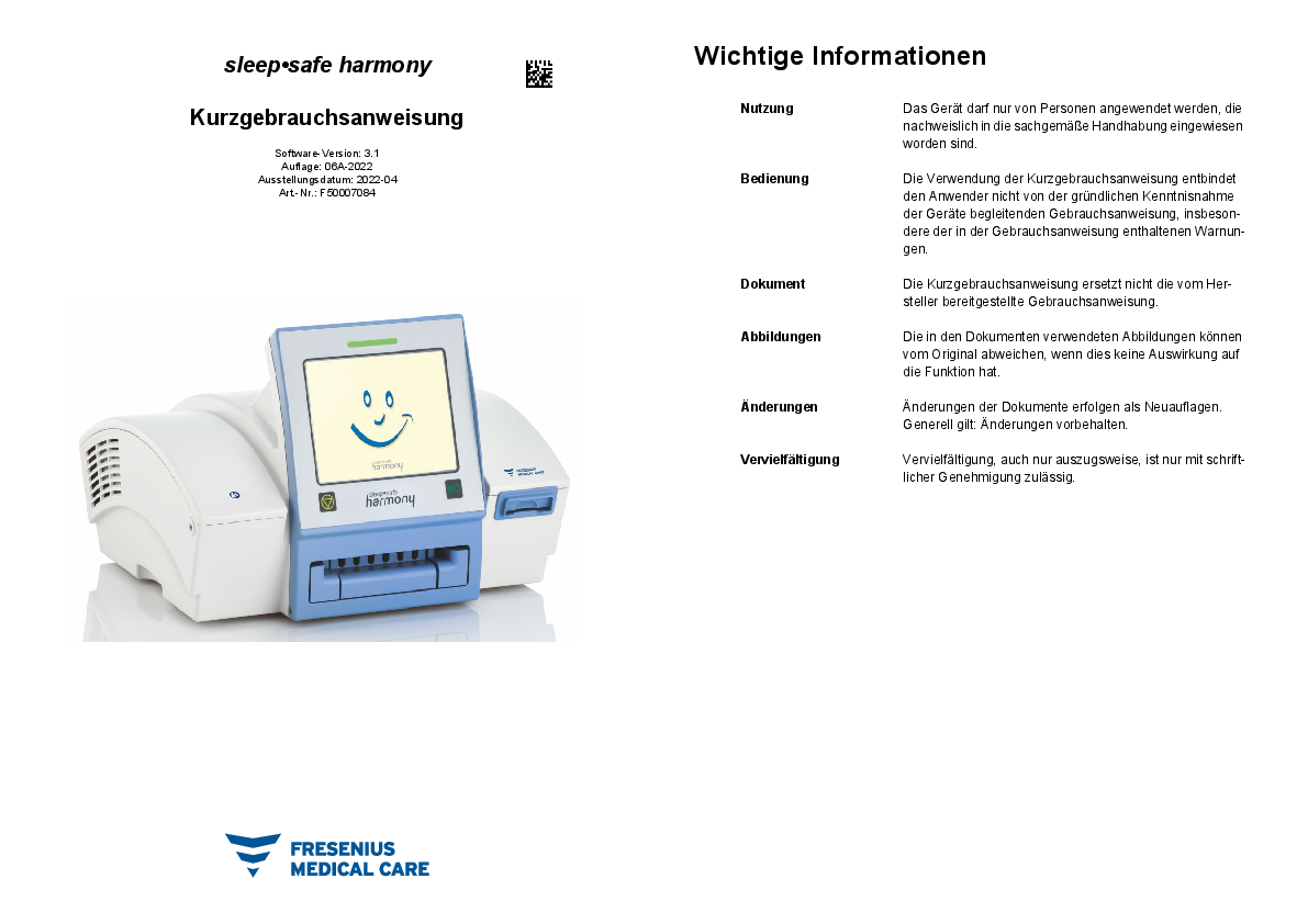 Kurzgebrauchsanleitung sleep safe harmony